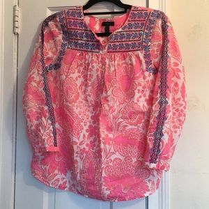 Excellent coral hot pink and indigo cotton top